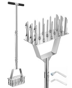 lot 3715 image: 2 in 1 Lawn Aerator & Core Aerator Tool, Stainless Steel Spike Manual Dethatching & Soil Aerator Lawn Tool with 9 Spikes & 6 Cores, Semi-Assembled Grass Aerator for Lawn, Yard Plug Aerator