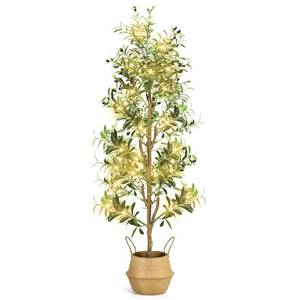 lot 3717 image: Faux Olive Tree 6ft - Indoor Tall Artificial Olive Trees with Lights & Basket and Planter, Fakeplants Artificial Plants with Natural Wood Trunk and Realistic Fruits for Home Living Room Office Decor