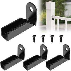 lot 4462 image: 4 Pack Black Carbon Steel Fence Mounting Brackets for 1 x 1 Square Rails, Fence Panel Internal Connectors