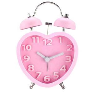 lot 4463 image: Monique Students Seniors 3in Twin Bell Loud Alarm Clock Silent Analog Quartz Nightlight Clock Battery Operated for Heavy Sleepers Heart Shape Pink