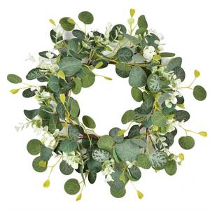 lot 4471 image: LSKYTOP Artificial Green Eucalyptus Wreaths 14 Spring Summer Eucalyptus Leaf Wreaths for Home Farmhouse Front Door Decor