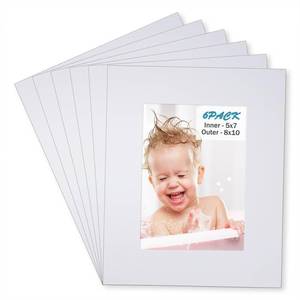 lot 4472 image: Egofine 8x10 White Picture Mats Pack of 6, Frame Mattes for 5x7 Pictures, Acid Free, 1.2mm Thickness, with Core Bevel Cut