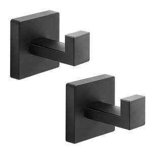 lot 4488 image: Fenas Heavy Duty Stainless Steel Towel Hooks, Wall Mounted Square Robe Hooks for Bathroom, Kitchen, Bedroom, Hotel Matte Black 2 Pack