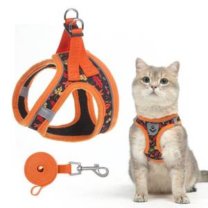 lot 4501 image: SCENEREAL Fall Thanksgiving Cat Harness and Leash Set Escape Proof, Soft Mesh Kitten Harness for Walking Travel, Reflective Adjustable Pet Vest with Leaf Print for Cat Puppy, M