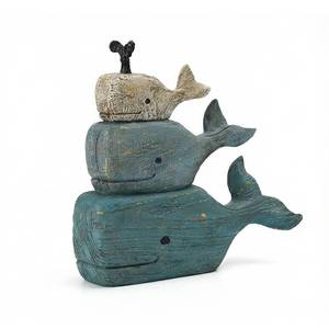 lot 5882 image: Whale Statue Ocean Coastal Decor - Resin Farmhouse Home Decoration Rustic Stacking Whale Figurine Distressed Navy Finish Indoor Nautical Table Bathroom Living Room Decor Gifts 9 x 3 x 8 Inch Guichifun