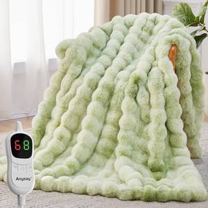 lot 5887 image: Anysay Heated Blanket Throw with 12468 Hours Auto-Off 10 Heat Level, 50  60 Cozy Faux Rabbit Fur Bubble Electric Blanket with Overheat Protection(Tie-Dye Green)