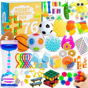lot 5893 image: 76 Pack Sensory Fidget Toys Set, Stress Relief and Anti-Anxiety Bundle Sensory Toys for Kids Adults, Cool Fidget Packs with Mochi Squishy, Magic Rainbow Ball, Motion Timer, Flippy Chain,Stress Ball...