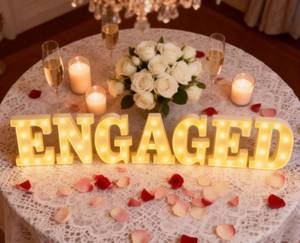 lot 5901 image: A8.6 Inch Engaged LED Letter Lights - 7 Pcs Battery Powered Marquee Letters Sign, Warm Yellow Glow for Wedding Engagement Bridal Shower Proposal Party Table Wall Decor