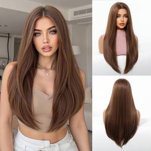 lot 6344 image: OUFEI Brown Wigs for Women Long Natural Straight Synthetic Hair Heat Resistant Wigs for Daily Party Cosplay Wear