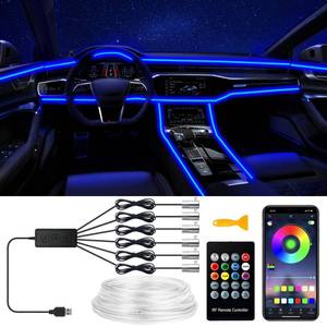 lot 6352 image: Interior Car LED Strip Lights, RGB 6 in 1 Ambient Lighting Kits with 315 inches Fiber Optic, 16 Million Colors Music Sync USB Car Interior Lights with Wireless APPButtonRF Remote Control (6 in 1)