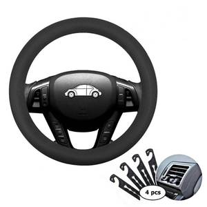 lot 6353 image: CNYMANY Direct Silicone Auto Car Steering Wheel Cover 13-15  33-38cm, with 4 pcs Air Vent Hook - Black