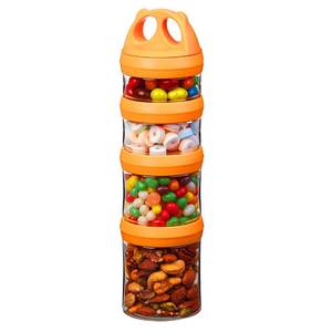 lot 6378 image: SELEWARE Portable Stackable Food Storage Containers for Snacks Formula Powder and Drinks Twist Lock System Airtight Leak-proof BPA and Phthalate Free 4 Piece Jars 31oz Orange