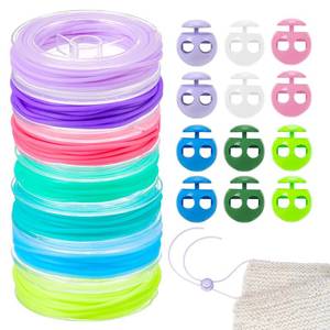 lot 6382 image: PH PandaHall 7 Rolls 38 Yards 7 Colors 2mm Hollow Rubber Tube Cord with 12 Pcs Stitch Stopper Set Knitting Stitches Holder Tip Covers Crochet Supplies for Hand Knitting Beading Bracelet Crafting