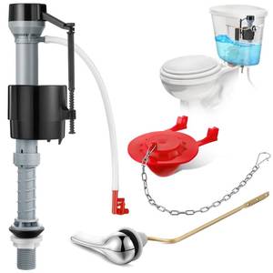 lot 6384 image: Saillong Universal Toilet Flusher Replacement Kit, Fill Valve, 2-Inch Flapper, Side Mount Handle Lever, Water-Saving, Adjustable Toilet Repair Kit Inside Tank, Easy to Install(1 Set,Black, Red)