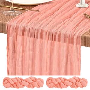 lot 6397 image: 2 Pack Cheesecloth Table Runner 10FT Coral Table Runner Boho Gauze Cheese Cloth Table Runners Long Rustic Sheer Table Decorations for Wedding Party Baby Bridal Shower Birthday Holiday Home