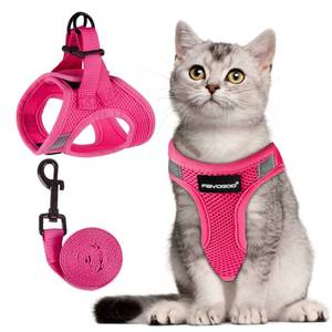 lot 6412 image: FAYOGOO Cat Harness and Leash Set  Upgrade Step-in Escape Proof Harness  Lightweight Soft Vest, No-Choke Design for Walking, Travel, Camping (Pink)