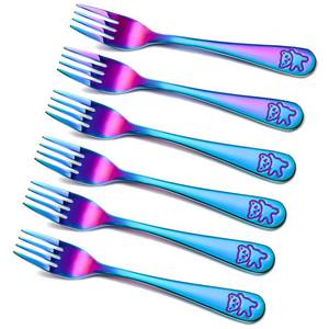 lot 6445 image: Minatee 6 Pieces Rainbow Kids Forks Toddler Silverware Set Baby Utensil Small Food Grade Cutlery Flatware Stainless Steel Forks Metal Self Feeding for Home and School, Dishwasher Safe