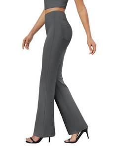 lot 6450 image: DLOODA Womens Bootcut Dress Pants Business Casual Work Pants with Pockets High Waist Stretchy Trousers Pull On Office Slacks Dark Grey size XL