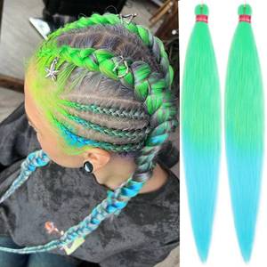lot 8297 image: Ombre NeonGreen-SkyBlue Pre Stretched Braiding Hair 30 Inch 2 Packs Pre Feathered Hair Extensions Braids Easy to Use