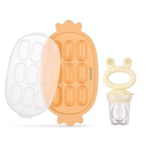 lot 8301 image: Haakaa Baby Fruit Food Feeder & Silicone Freezer Nibble Tray Combo - Breastmilk Popsicle Mold for Baby Cooling Relief, BPA Free Baby Mesh Food Feeder for Infant Self Feeding - Marigold