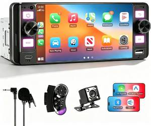 lot 8304 image: DINRGO Single Din Car Stereo - 6.5 Car Radio with Wireless Apple CarPlay Android Auto,Touchscreen Radio Bluetooth 5.2 Support Mirror Link,Backup Camera GPS USB & Type-C Fast Charging FM EQ MIC