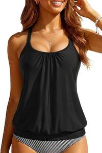 lot 8308 image: Yonique Blouson Tankini Tops for Women Swimwear Top Only Modest Tankini Tops Loose Fit Swim Tops No Bottom Black 01 18W