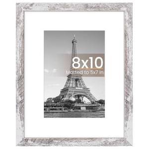 lot 8310 image: upsimples 8x10 Picture Frame, Display Pictures 5x7 with Mat or 8 x 10 Without, Wall Hanging Photo Frames, Rustic White, 1 Pack