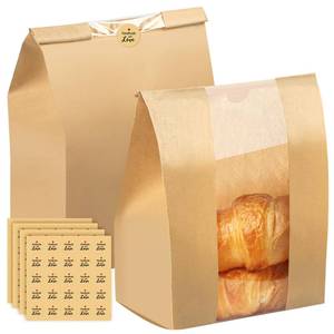 lot 9627 image: TWOWYHI 100PCS Paper Bread Bags for Homemade Breads 16�10�5 inch Sourdough Bread Bags with 100 Stickers Kraft Paper Breads Bag with Clear Window for Cookie Bakery Bag