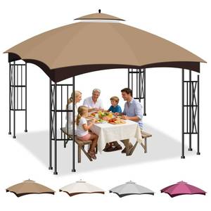 lot 9633 image: 10x12 Double Tiered Gazebo Replacement Canopy for Lowes Allen Roth, Upgraded 300D Polyester Heavy Duty Canopy Cover Top with Air Vent, Waterproof Gazebo Cover Roof for Outdoor Patio Garden (Khaki)