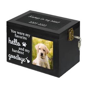 lot 9638 image: Pet Memorial Urns for Dog or Cat Ashes, Wood Dog Urns for Ashes, Pet Urn with Photo Frame, Memorial Keepsake Memory Box with Key and Lock, Personalized Pet Cremation Urn, Keep Your Pet Close Forever