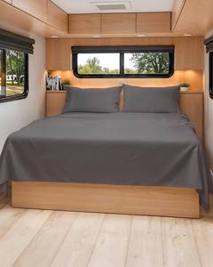 lot 9643 image: Short Queen Size 4 Piece Sheet Set - RV Short Queen, Soft, Breathable & Cooling Bed Sheets Set with Deep Pockets - Hotel Luxury Bedding for Women & Men - Wrinkle Free and Fade Resistant - Dark Grey