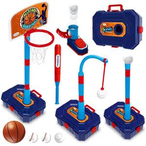 lot 9647 image: 4 in 1 Basketball Hoop for Kids 1-3, 3-5, Toddler Basketball Goal and T Ball Set, Adjustable Basketball Hoop, Indoor Outdoor Sports Toys, Birthday Gifts for Kids Boys 1 2 3 4 5 Years Old