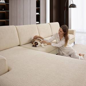 lot 9657 image: Jialudora Couch Cushion Covers for Sectional Sofa Stretch Sofa Slipcovers Washable Wear-Resistant Sectional Couch Covers L Shaped Seats Furniture Protectors for Pets(Natural, 3 Seater1 Chaise)