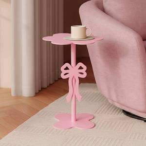 lot 9662 image: Cinnvoice Pink Bow Side Table Small Wood End Table Coffee Coquettish Room Decor Pink Bedside Cocktail Drink Stand for Small Spaces Nightstand Bedroom Couch Chair