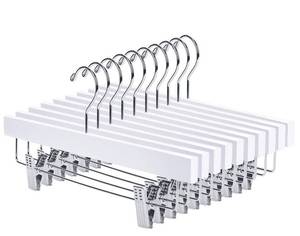 lot 9668 image: Nature Smile Wooden Pants Hangers Wood Bottom Jeans Skirt Hanger with Clips Anti Rust Hook Pack of 10 (White)