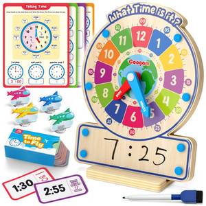 lot 10005 image: Coogam Wooden Clock Teaching Time Toy, Analog Digital Clock with Fly-Telling Time Board Game, Montessori Time Learning Educational Toy for 3 4 5 Year Old Homeschool Classroom Kids