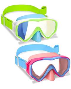 lot 10007 image: ITOWE 2 Pack Kids Swim Goggles with Fabric Strap for Kids 3-15, Leak Proof Swimming Goggles Nose Cover 180° Clear View