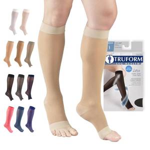 lot 10035 image: Truform Sheer Compression Stockings, 15-20 mmHg, Womens Knee High Length, Open Toe, 20 Denier, Nude, Large