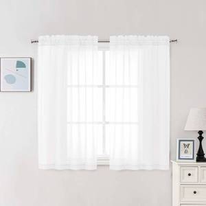 lot 10041 image: Chyhomenyc White Sheer Curtains 48 Inch Long, Light Filtering Solid Color Bedroom Window Sheer Curtain Panels, Elegant Short Curtains & Drapes for Living Room, 42Wx48L, 2 Panels