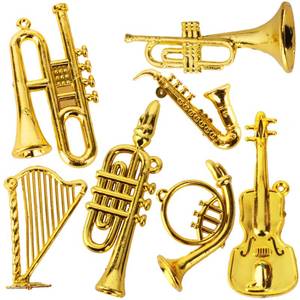 lot 10049 image: Mini Musical Instruments Set Miniature Musical Instruments Gold Christmas Tree Ornaments Mini Instruments Collection with Tiny Guitar Trumpet Saxophone Dollhouse Accessories Holiday Decorations 7pcs