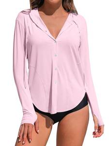lot 10053 image: ATTRACO Womens UPF 50 Rashguard Swimsuit Button Down Swim Shirt Long Sleeve Lightweight Hoodie Pink Small