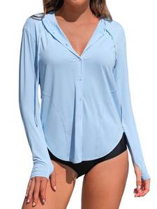 lot 10056 image: ATTRACO Womens Rashguard UPF 50 Long Sleeved Active Swim Shirt Workout Top Yoga Jacket Light Blue Medium