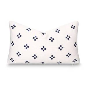 lot 10060 image: Crumbs Home California Casual Coastal Indoor Outdoor Lumbar Pillow Cover, 12x20 Water Repellent for Patio, Backyard, Couch, Poolside, Neutral Navy Embroidered Small Squares