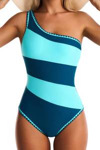 lot 10064 image: EVOCRCO One Shoulder One Piece Swimsuit for Women Tummy Control Bathing Suit Color Block Swim Suit Shell Stitched Swimwear