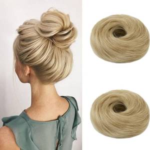 lot 10065 image: IOVOIMMSL 2PCS Small Cute Messy Bun Hair Piece for Thin Hair Women Mini Synthetic Curly Bun Scrunchies Updo Hairpieces Natural Blonde