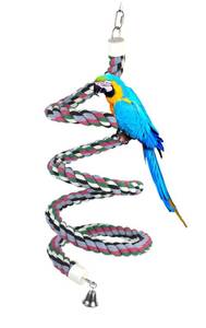 lot 10078 image: 65 inch Length Colorful Cotton Bendable Rope Perch Swing Bird Chew Toys Amazon Parrots Cage Toys with Bell Swing Climbing Standing Bungee Bird Toys for Large to Regular Birds