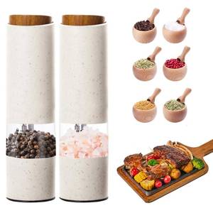 lot 10087 image: AmaCielo Electric Salt and Pepper Grinder, Pepper Grinder Set 2pcs, Wheat Straw Eco-friendly Material Automatic Pepper Salt Grinder, Adjustable Roughness, One Hand Operation