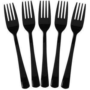 lot 11583 image: Kochorie 180 Pcs Black Plastic Forks Disposable Silverware Heavy Duty Plastic Cutlery Set Heat Resistant Durable Utensils Flatware for Party Wedding Birthday Supplies and Daily Use