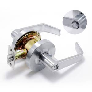 lot 11584 image: BSEED UL Listed Passage Commercial Door Lever Lock, Heavy Duty Grade 2 Lever Handle, ADA Compliant, 3 Hour Fire Rated, Non-Handed, Satin Chrome Finish, 2-34 Backset for Hallway & Office Doors (Used)