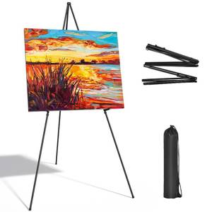 lot 11602 image: SunyesYoon Display Black Easel Stand for Wedding Sign, Artist Instant Tripod Collapsible Portable Floor Easel for Posters, 63 Adjustable Easy Folding Metal Stand for Display Show, Arts, Painting